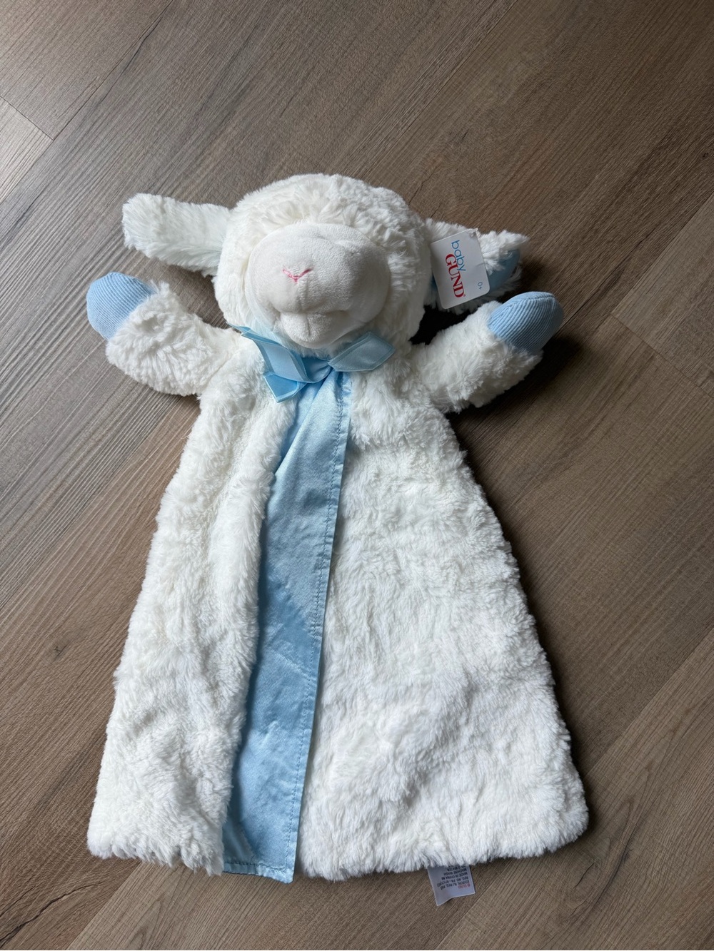 Gund Baby Lamb Plush Security Blanket - White with Light Blue Trim